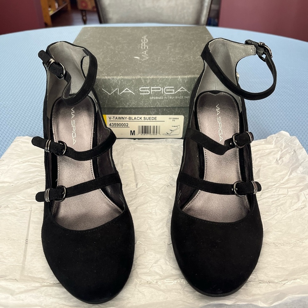 Via Spiga Tawny Black Suede Wedges - New in Box